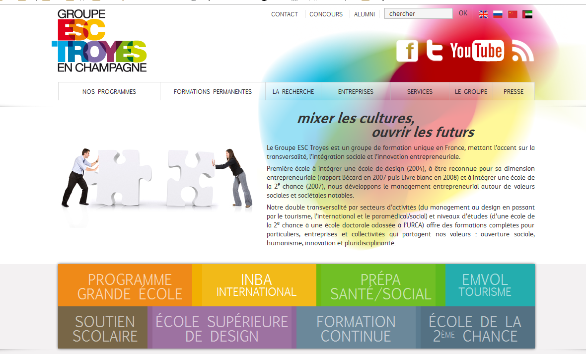 A screenshot of the website I did for Groupe ESC Troyes